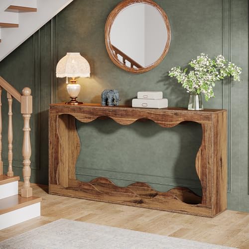 Farmhouse Console Table with Storage, Couch Table Behind Sofa, Narrow Hallway Stand, Brown K521