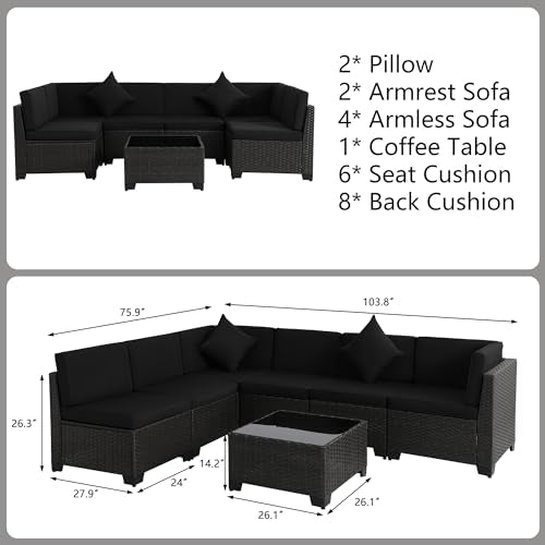 Outdoor Sectional Sofa Set with Cushions and Glass Coffee Table T1708