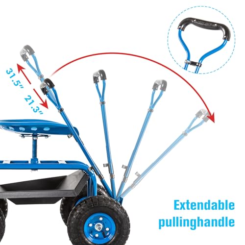 Garden Cart Rolling Work Seat with Tool Tray and Storage Basket M2128