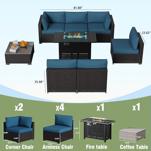 Outdoor Sectional Sofa Set with Cushions and Glass Coffee Table T1708
