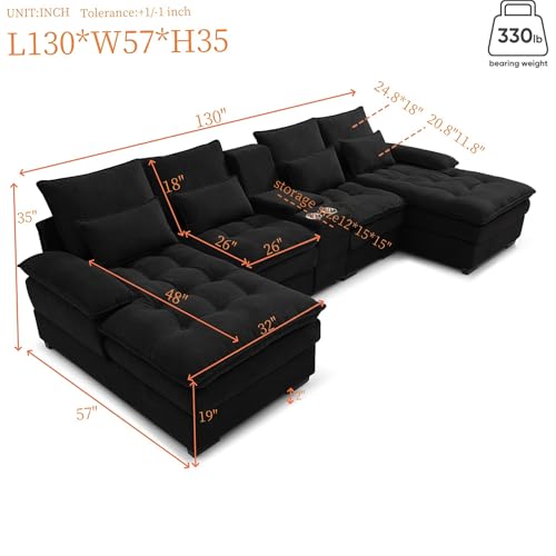 Modular Sectional Sofa with Ottoman, U-Shaped Lounge Couch H930
