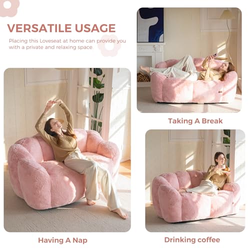 Floral Shaped Bean Bag Sofa for Adults, Faux Fur Floor Chair, Beige U8616