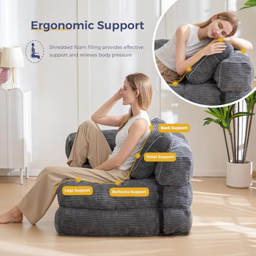 Folding Sofa Bed, L-Shaped Convertible Sleeper Couch with Armrest and Pillow, Dark Grey M375676