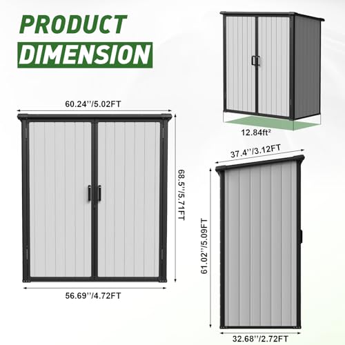 Outdoor Storage Shed with Window, Resin Garden Tool Shed with Lockable Doors W5772