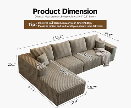 Modular Sectional Sofa with Ottoman, U-Shaped Deep Seat Couch for Living Room O870