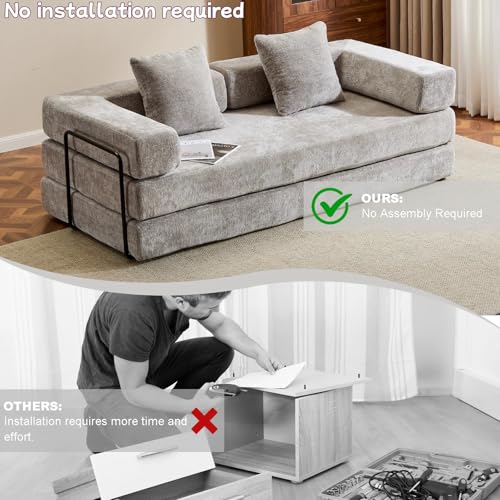 Foldable Floor Sofa Bed with Pillow Back and Armrest, Dark Gray S29408