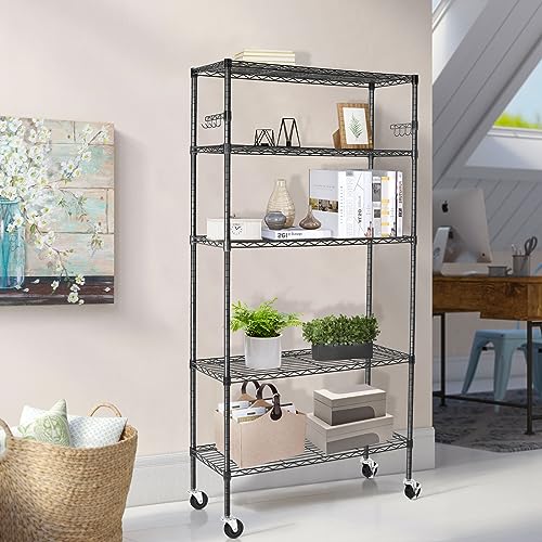 Heavy Duty 6-Tier Storage Shelves with Wheels, Adjustable Metal Wire Rack E412