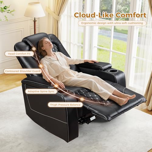 Recliner Chair with USB Ports and Cup Holders, PU Leather, Red F8675