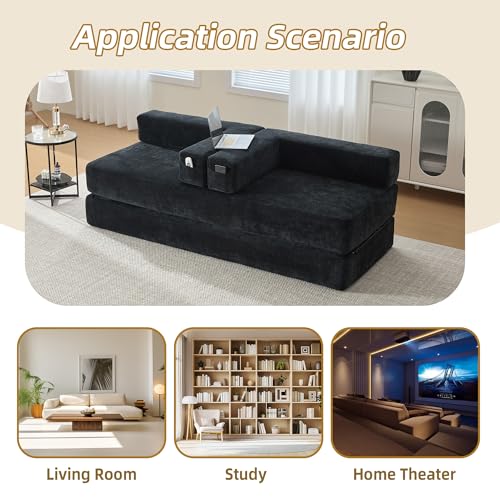 Corduroy Convertible Sleeper Sofa Bed with Pillow, Beige O72530