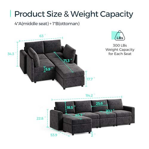 Modular Sectional Sofa with Storage, U Shaped Couch, Blue Y4358