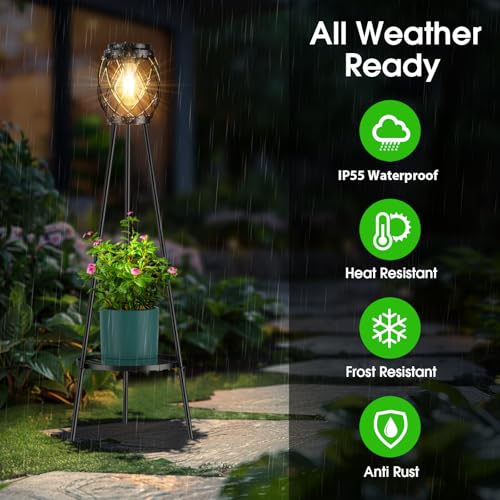 Solar Lights Outdoor with Plant Stands, Metal Tripod Patio Lamp B77585