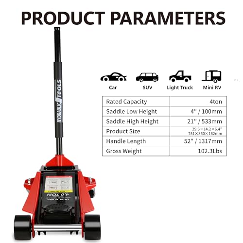Heavy Duty Hydraulic Floor Jack, Low Profile Steel Racing Jack, 2 Ton Capacity, Blue H1350