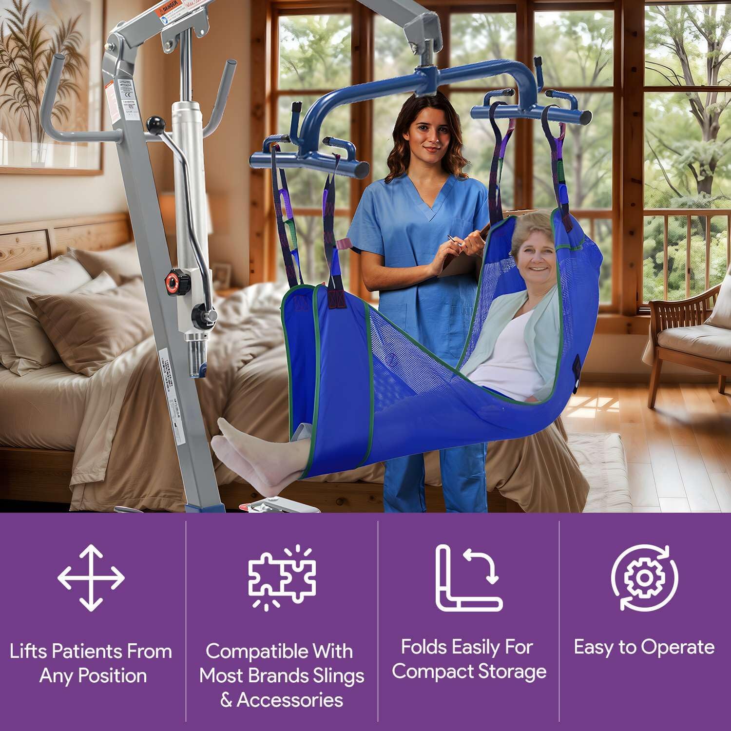 Hydraulic Patient Lift for Home Use, 400 lb Capacity, Manual Full Body Lifter Q4810