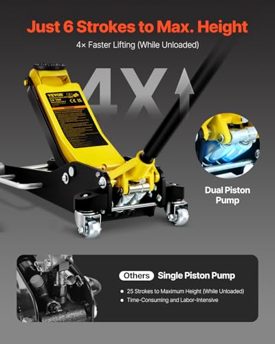 3 Ton Low Profile Racing Floor Jack with Dual Pistons, Lifting Range 3-6/11" to 19-11/16" T215298