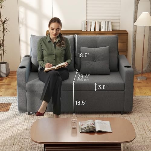 Convertible Sleeper Sofa Bed with Cup Holders, Grey H654808