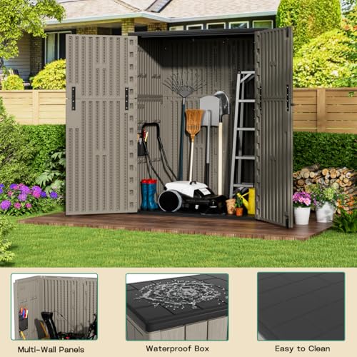 Outdoor Vertical Storage Shed, 57 Cu.ft, Waterproof, Lockable, Brown G868262