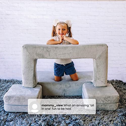 Convertible Sofa & Play Set for Kids and Toddlers with 2 Ottomans, Grey J8536
