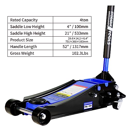 Heavy Duty Hydraulic Floor Jack, Low Profile Steel Racing Jack, 2 Ton Capacity, Blue H1350