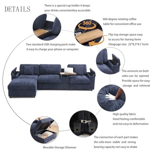 Modular Sectional Sofa with Ottoman, U-Shaped Lounge Couch H930