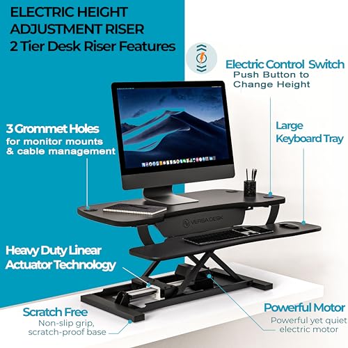 Electric Standing Desk Converter, Height Adjustable Sit to Stand Riser, Dual Monitor Workstation, Black Z74939