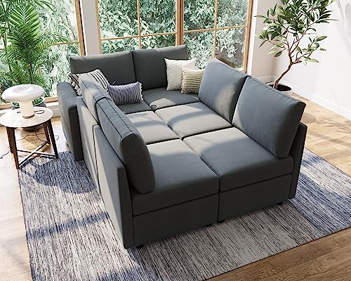 Modular Sectional Sofa with Storage, U Shaped Couch, Blue Y4358