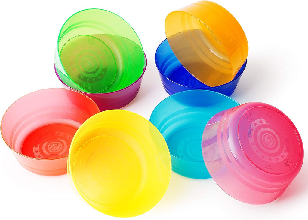 Rainbow plastic dinnerware set for 8, reusable and microwave safe I185