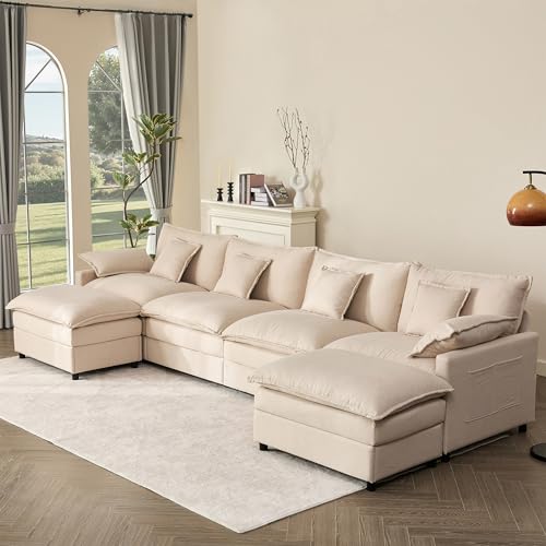 U Shaped Modular Sectional Sofa with Ottoman, Chenille, Black Z16537
