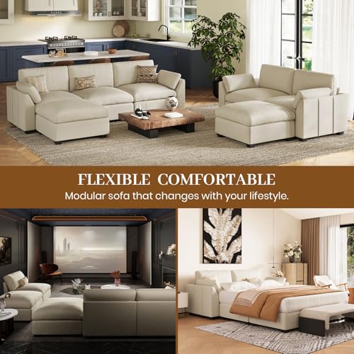 Extra Large Modular Sectional Sofa, 4-Seater L Shaped Couch, Velvet Convertible for Living Room L139