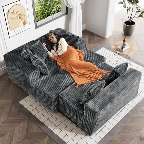 Modular Sectional Sofa with Chaise Lounge, Corduroy Memory Foam, Black Z82307