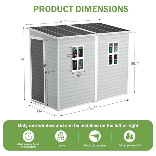 Resin Storage Shed, Waterproof Outdoor Tool Shed with Floor, Double Lockable Doors I89690