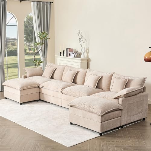 U Shaped Modular Sectional Sofa with Ottoman, Chenille, Black Z16537