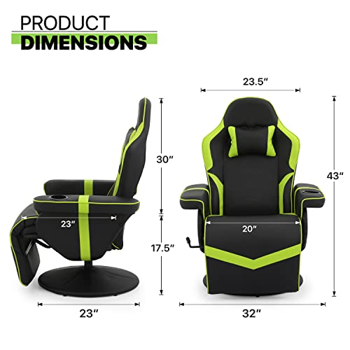 360° Swivel Gaming Recliner Chair, Ergonomic PU Leather with Adjustable Backrest, Footrest, Cup Holder M2617