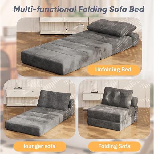 Folding Sofa Bed with Headrest and Lumbar Pillow, Chenille Fabric Chair Bed Y9814