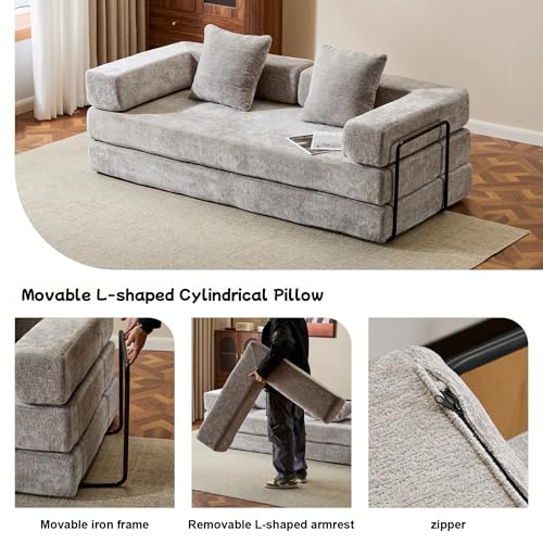 Foldable Floor Sofa Bed with Pillow Back and Armrest, Dark Gray S29408