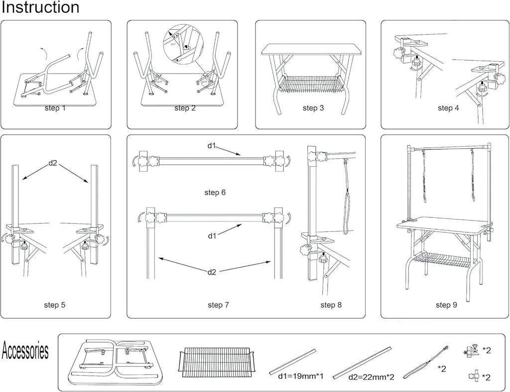 Folding Dog Grooming Table with Adjustable Arm for Small & Medium Dogs T5981