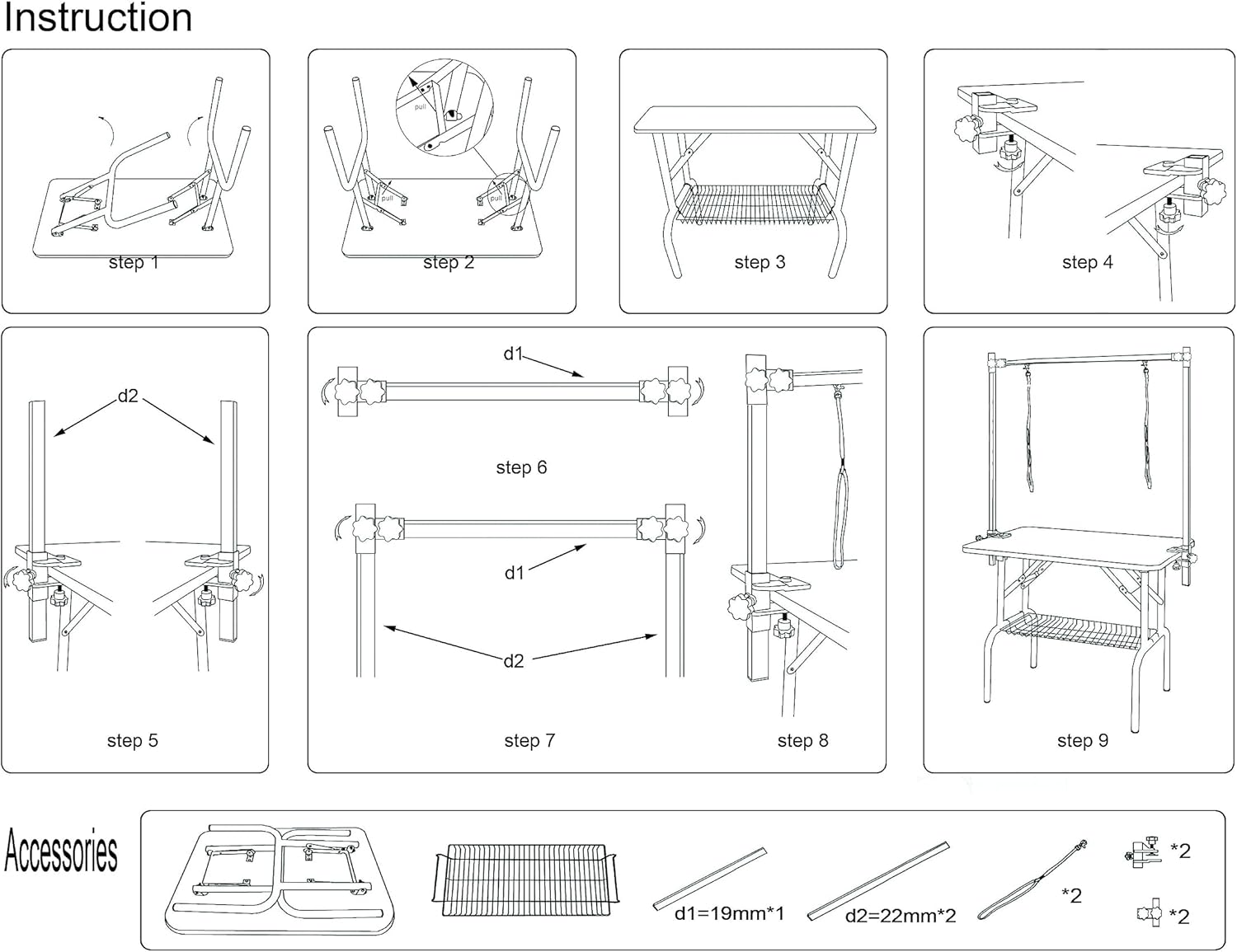 Folding Dog Grooming Table with Adjustable Arm for Small & Medium Dogs T5981