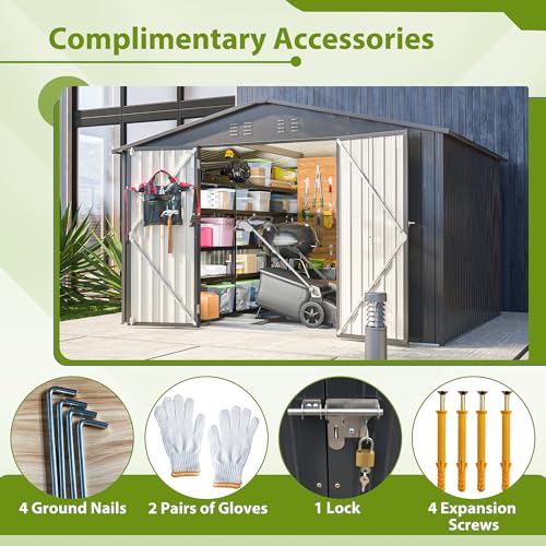 Outdoor Storage Shed, Heavy-Duty All-Weather Tool Shed with Lockable Doors C3585