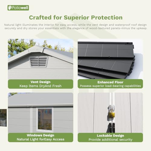 6 x 8 FT Plastic Outdoor Storage Shed with Floor and Lockable Door D7513