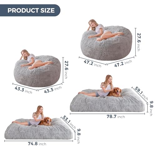 Giant Bean Bag Chair Bed for Adults, Convertible Floor Sofa Mattress R473823