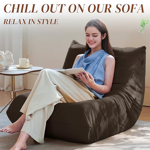 Bean Bag Chair for Adults, Suede & Microfiber Corner Lounge Sofa, 3-Seater, Beige F9802