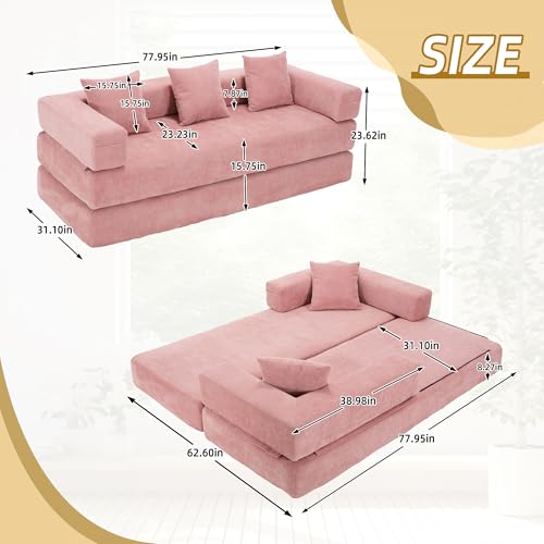 Corduroy Convertible Sleeper Sofa Bed with Pillow, Beige O72530