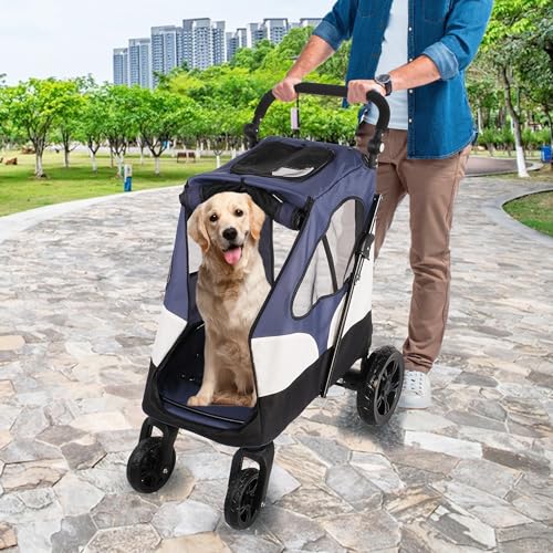 Folding Pet Stroller Cart for Medium Large Dogs with Storage Bag M937847