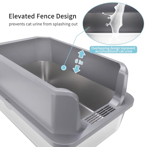 Enclosed Stainless Steel Cat Litter Box with Scoop, High Sided, Anti-Leakage, Easy Cleaning I97563