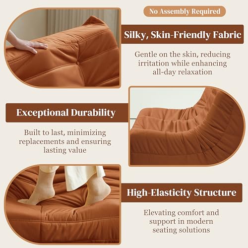 Bean Bag Chair for Adults, Suede & Microfiber Corner Lounge Sofa, 3-Seater, Beige F9802