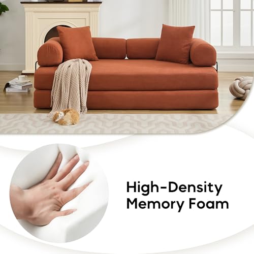 Corduroy Convertible Sleeper Sofa Bed with Pillow, Beige O72530