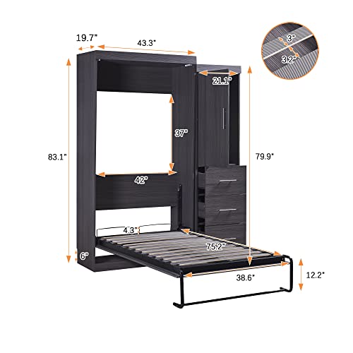 Twin Murphy Bed Wood Wall Bed Foldable into Cabinet I90167