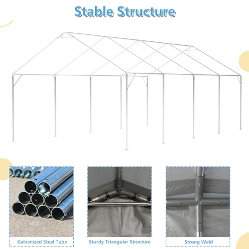Carport 20x12ft Portable Garage Canopy with Roll-up Windows and Removable Sidewalls D71400