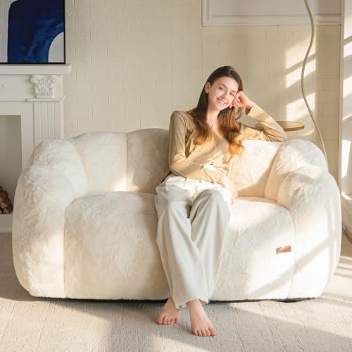 Floral Shaped Bean Bag Sofa for Adults, Faux Fur Floor Chair, Beige U8616
