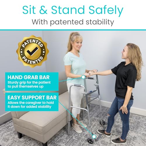 Sit to Stand Walker Rolling Walker for Seniors Lightweight Folding Front 5 Inch Wheels U32854