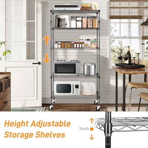 Heavy Duty 6-Tier Storage Shelves with Wheels, Adjustable Metal Wire Rack E412